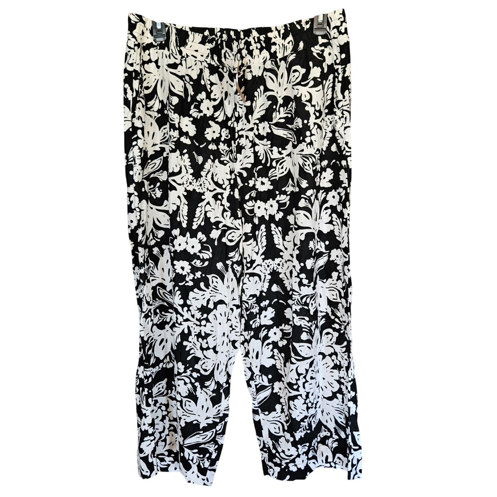 Christian Siriano New York Womens 2X Black‎ White Floral Wide Leg Pants NWT - Picture 2 of 8